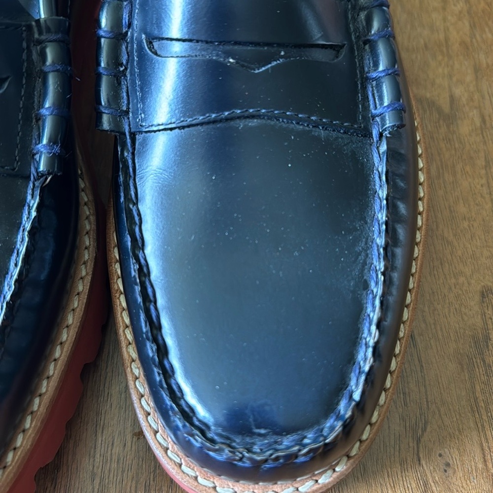 G.H. Bass & Co. Navy Blue Leather Weejuns Penny Loafers with Red Soles NWB - Picture 6 of 9